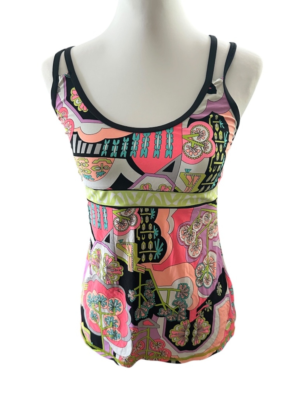 Trina Turk Recreation Athletic Workout Tank Top Pucci Like Print Strappy Back